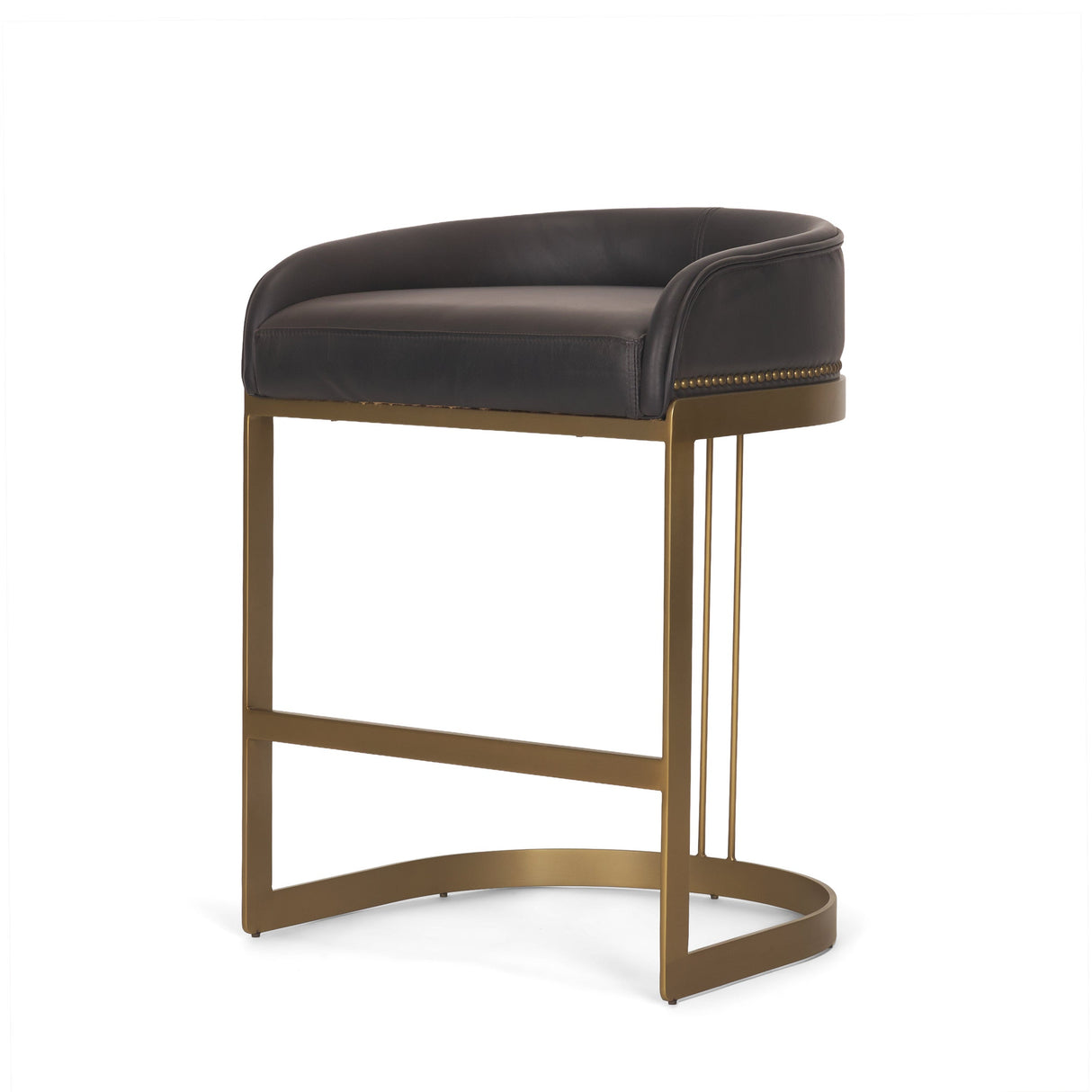 Hollyfield II Charcoal-Brown Leather Seat Gold Metal Base Counter Stool by Mercana at Eve Furniture