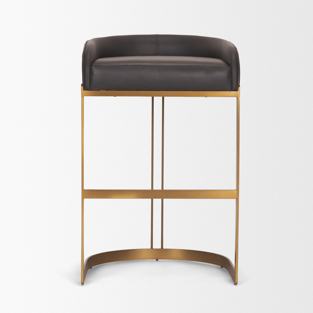 Hollyfield II Charcoal-Brown LeatherSeat Gold Metal Base Bar Stool by Mercana at Eve Furniture