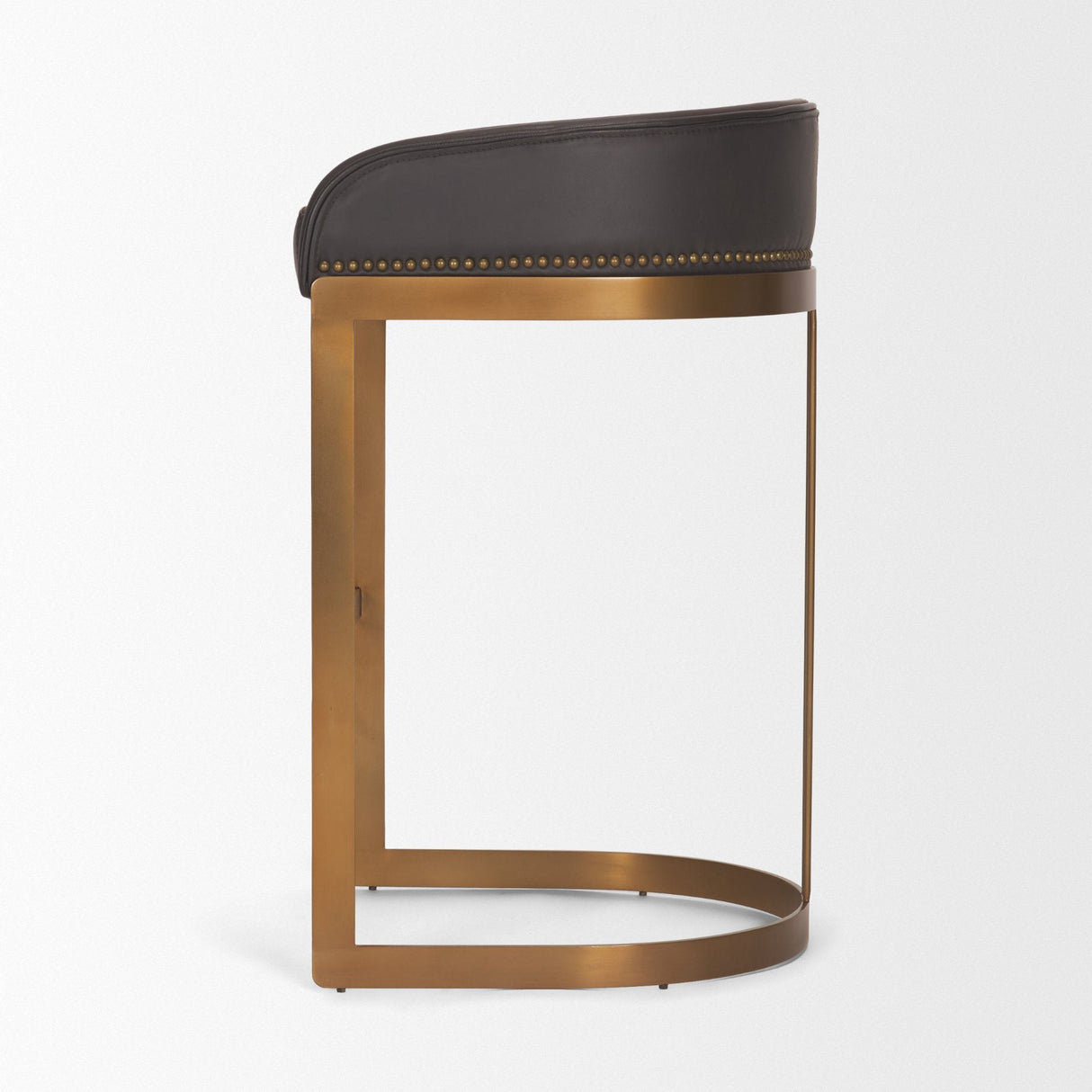Hollyfield II Charcoal-Brown LeatherSeat Gold Metal Base Bar Stool by Mercana at Eve Furniture