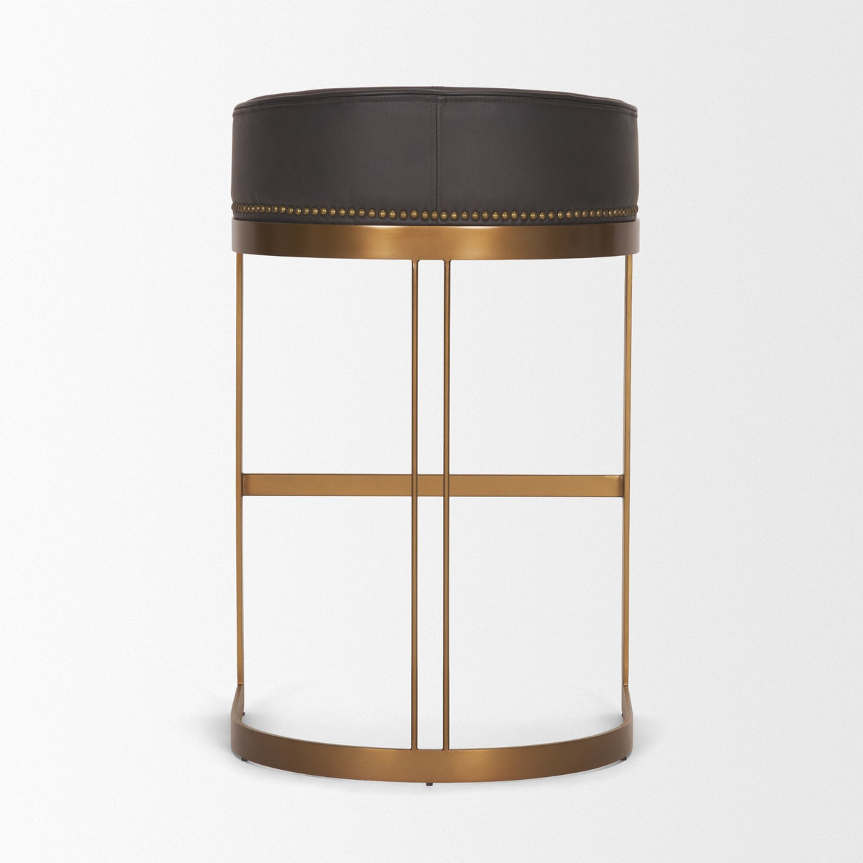 Hollyfield II Charcoal-Brown LeatherSeat Gold Metal Base Bar Stool by Mercana at Eve Furniture