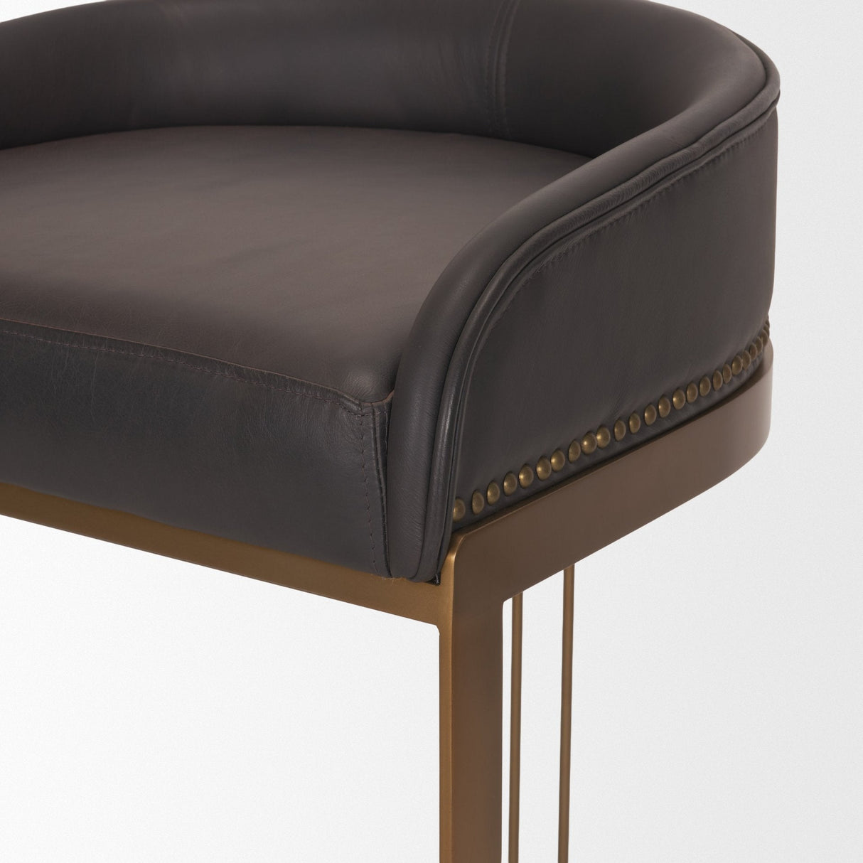 Hollyfield II Charcoal-Brown LeatherSeat Gold Metal Base Bar Stool by Mercana at Eve Furniture
