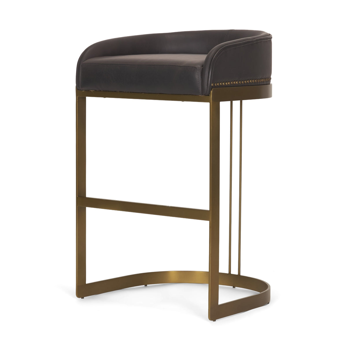 Hollyfield II Charcoal-Brown LeatherSeat Gold Metal Base Bar Stool by Mercana at Eve Furniture