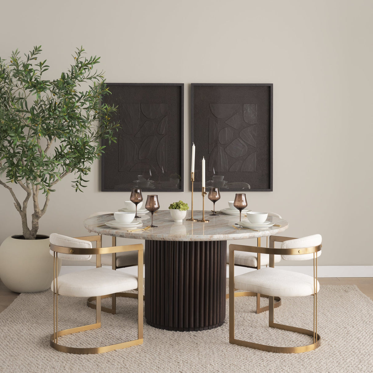 Hollyfield II Cream Fabric Seat W/ Gold Iron Frame Dining Chair by Mercana at Eve Furniture