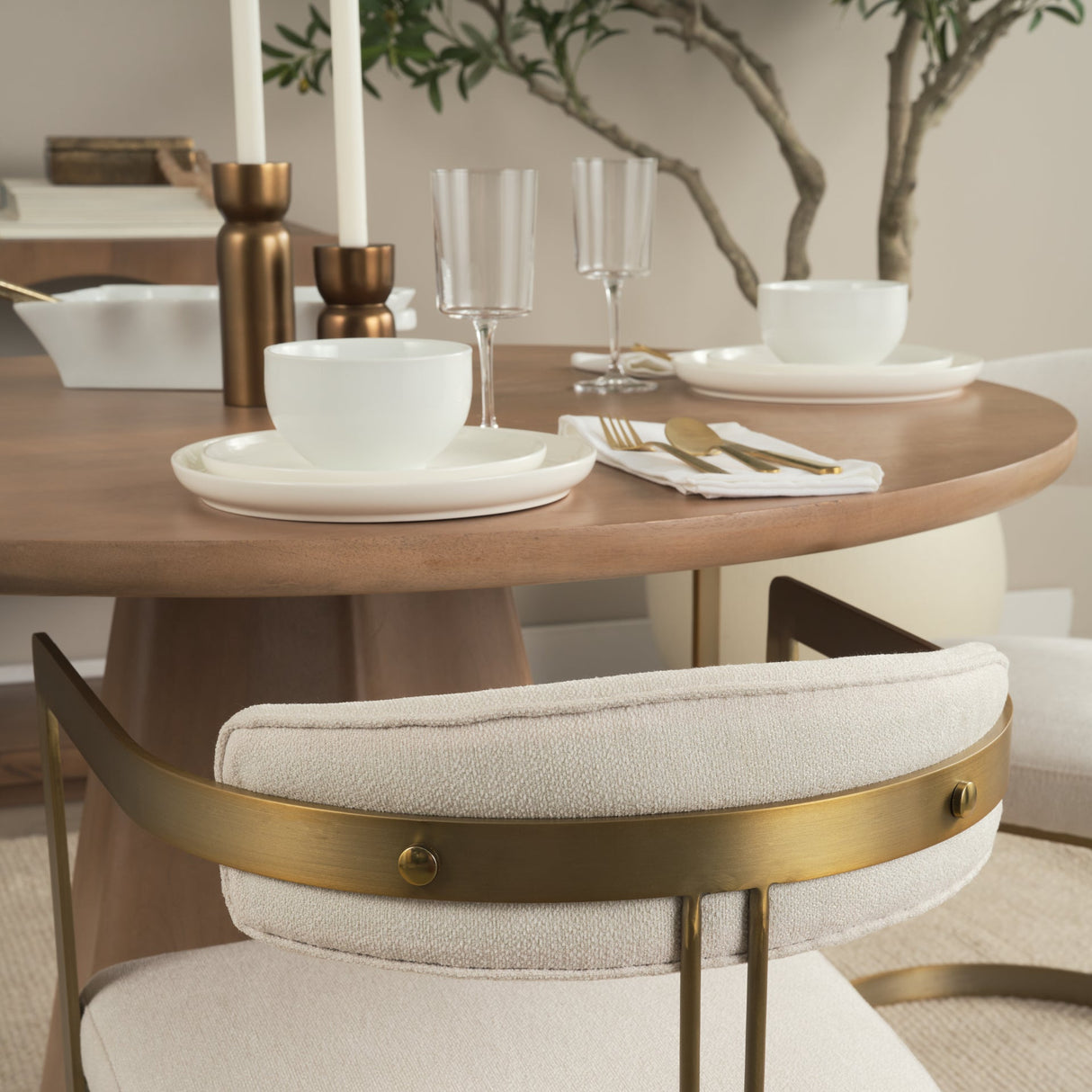 Hollyfield II Cream Fabric Seat W/ Gold Iron Frame Dining Chair by Mercana at Eve Furniture