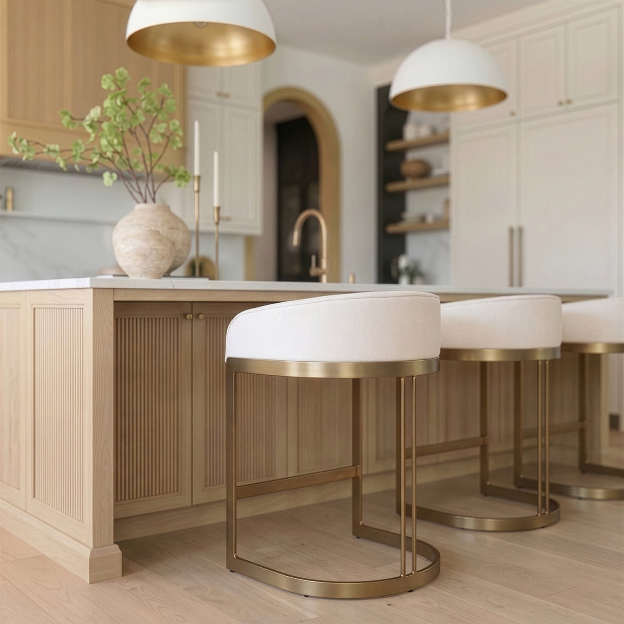 Hollyfield II Cream Fabric Seat W/ Gold Metal Base Counter Stool by Mercana at Eve Furniture