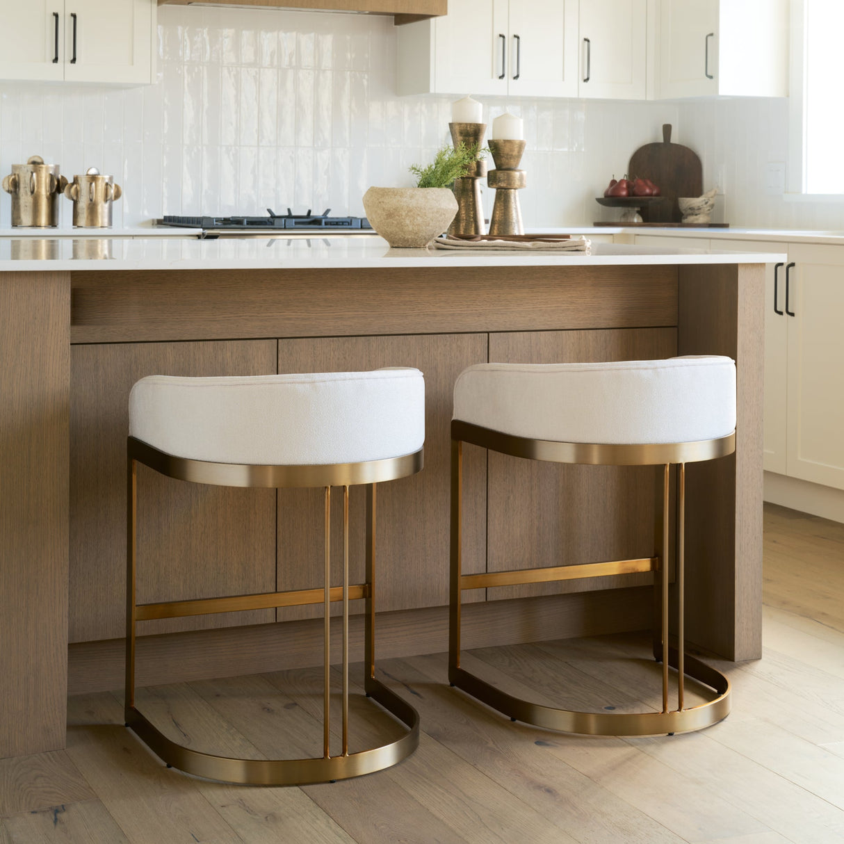 Hollyfield II Cream Fabric Seat W/ Gold Metal Base Counter Stool by Mercana at Eve Furniture