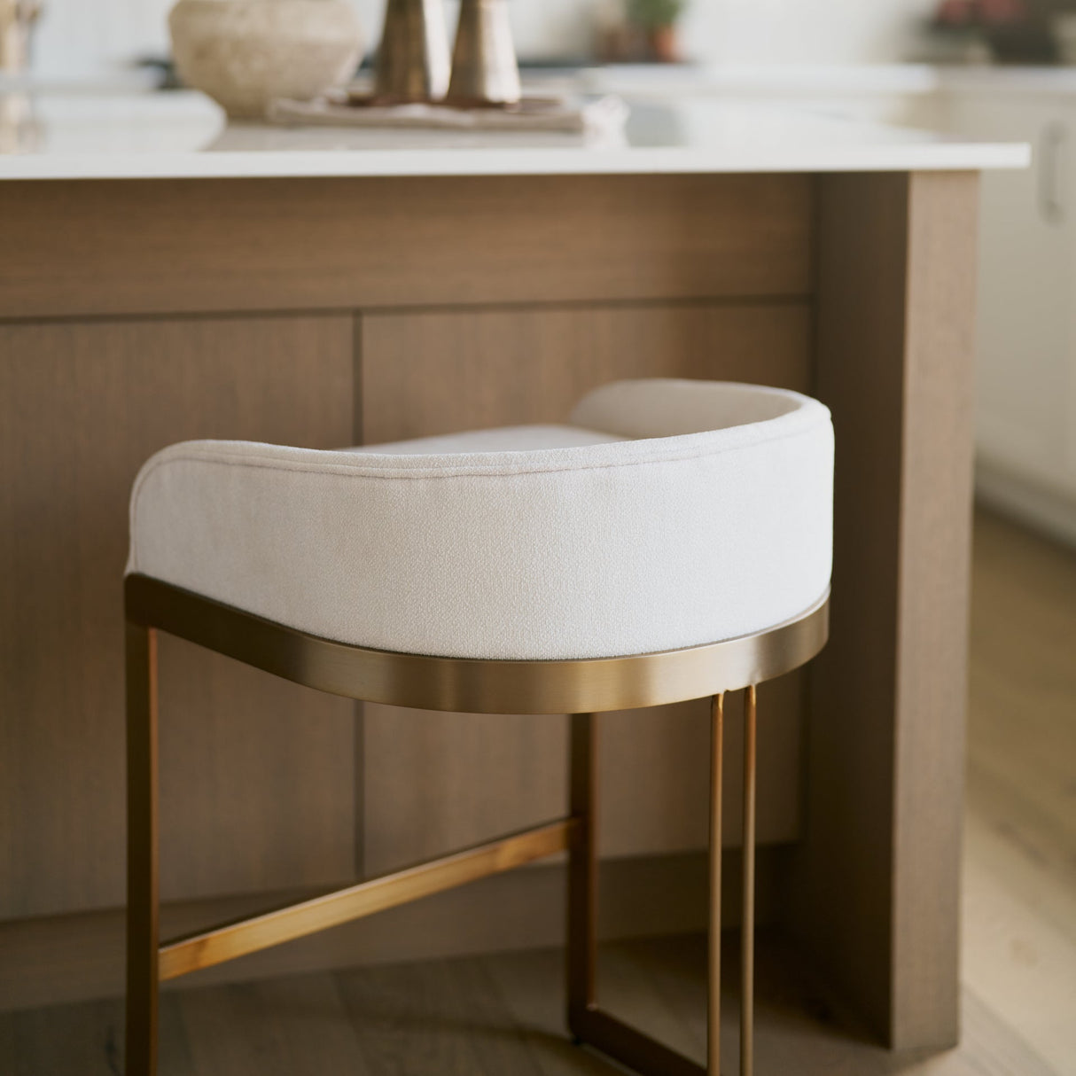 Hollyfield II Cream Fabric Seat W/ Gold Metal Base Counter Stool by Mercana at Eve Furniture