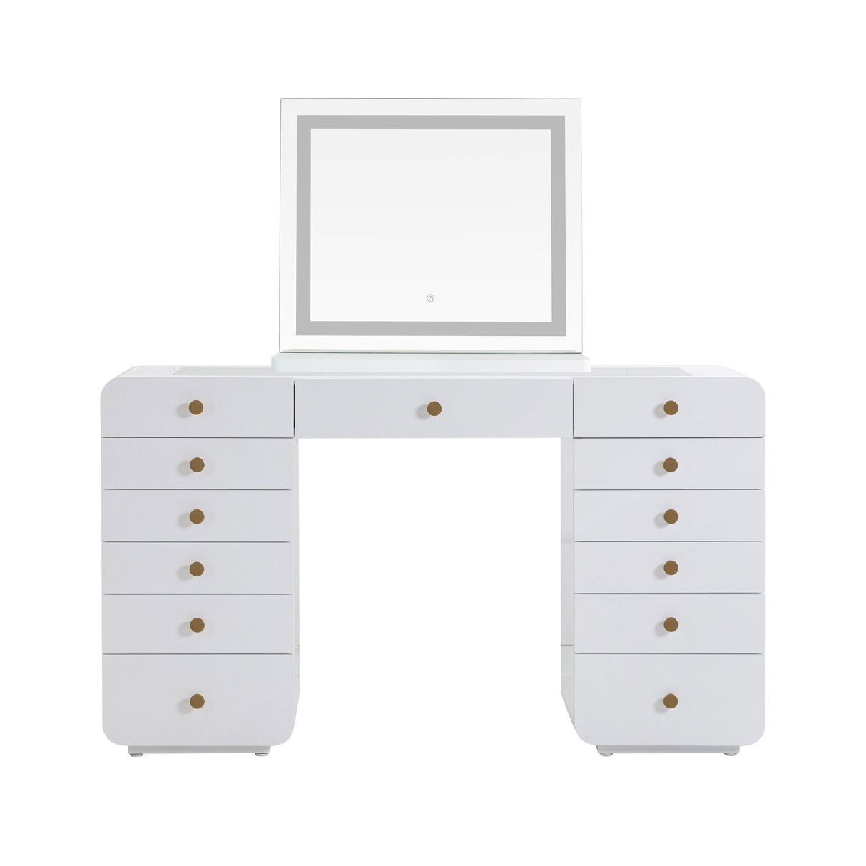 Hollywood 56" White Desk with LED Panel Vanity Mirror by TOV Furniture at Eve Furniture