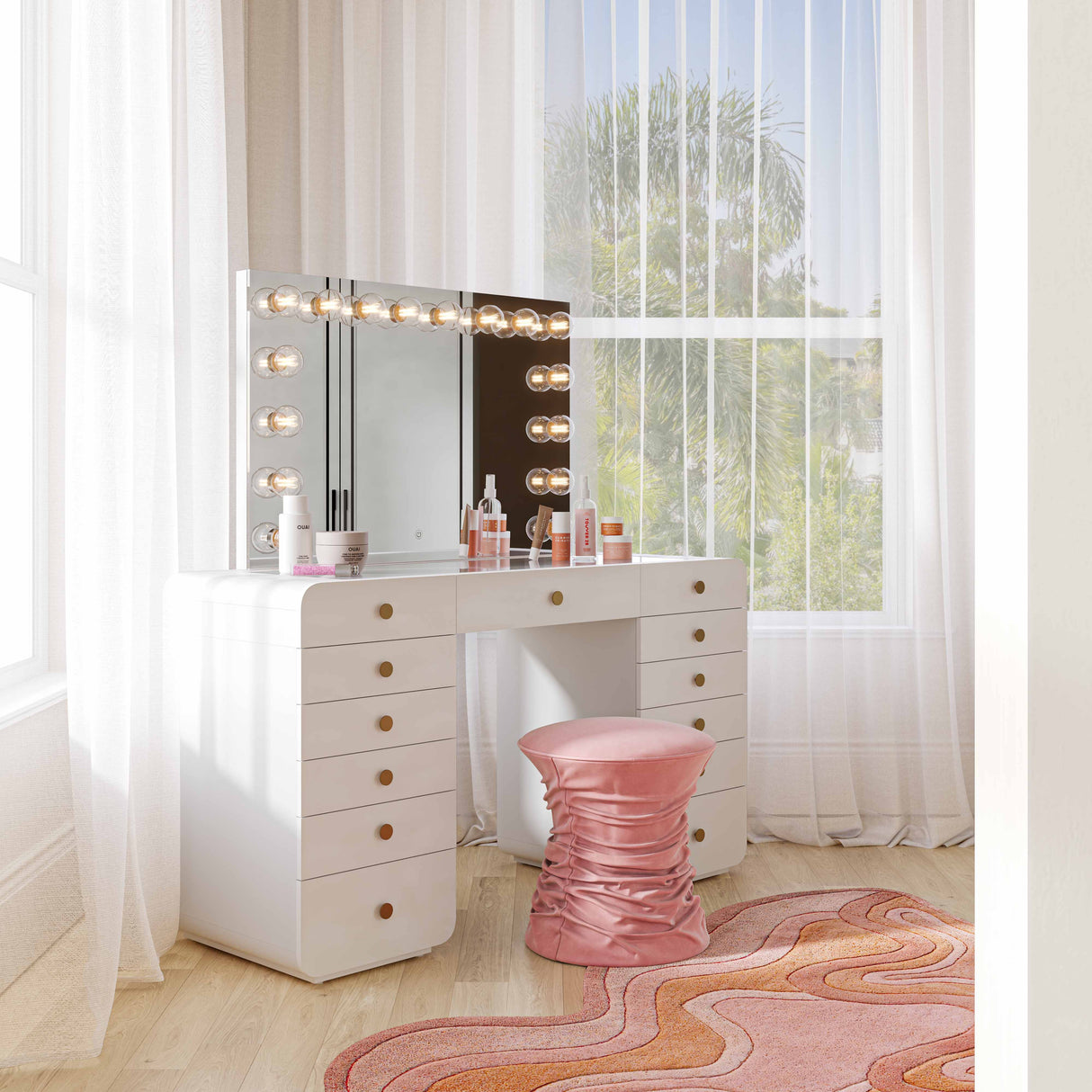 Hollywood 56" White Desk with Vanity Mirror by TOV Furniture at Eve Furniture