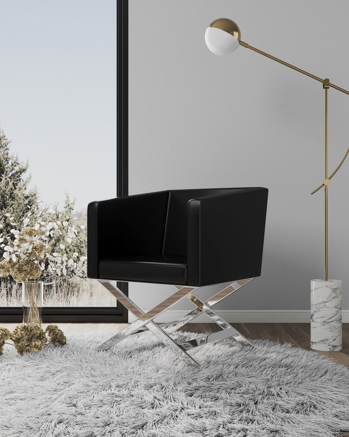 Hollywood Lounge Accent Chair in Black and Polished Chrome by Manhattan Comfort at Eve Furniture
