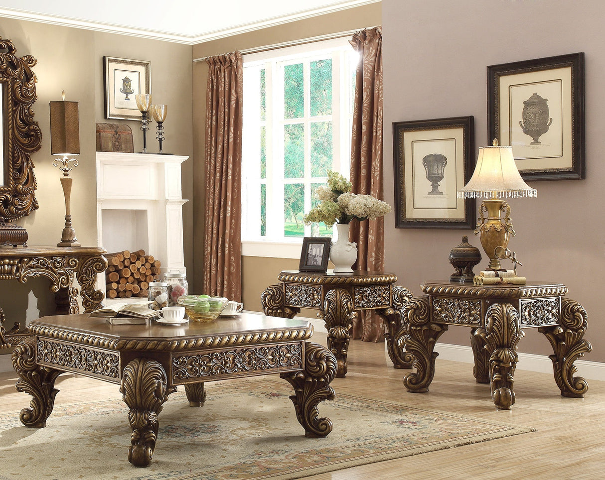Homey Design HD-8011 Antique Gold/Perfect Brown 3-Piece Coffee Table Set