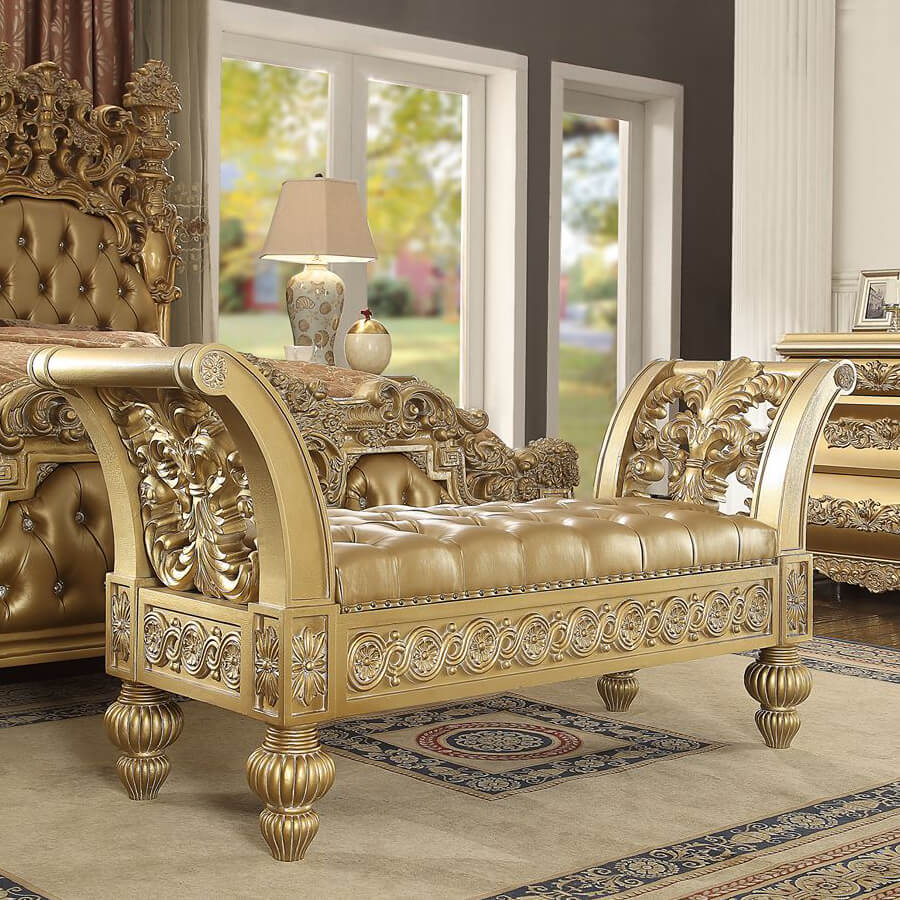 Homey Design HD-8016 Metallic Bright Gold Bench by Homey Design at Eve Furniture