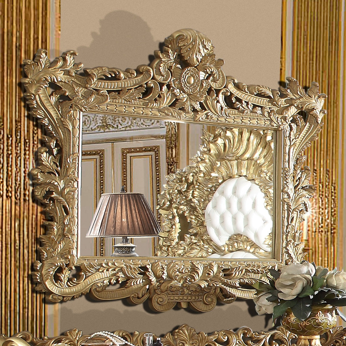Homey Design HD-8086 Metallic Bright Gold Mirror by Homey Design at Eve Furniture