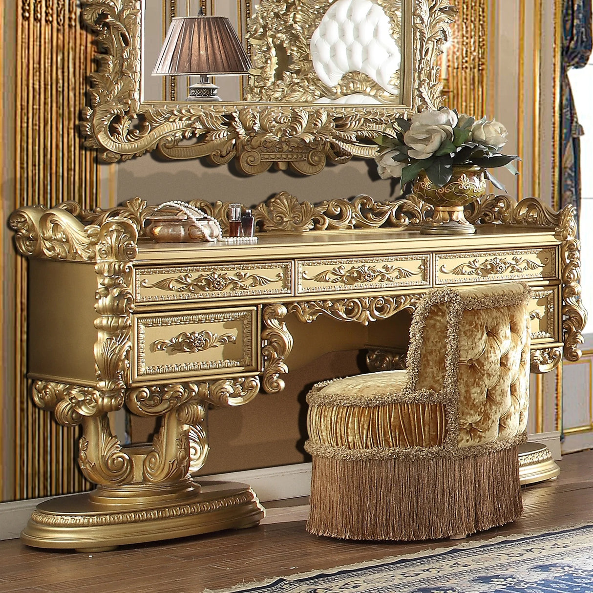 Homey Design HD-8086 Metallic Gold Vanity Dresser by Homey Design at Eve Furniture