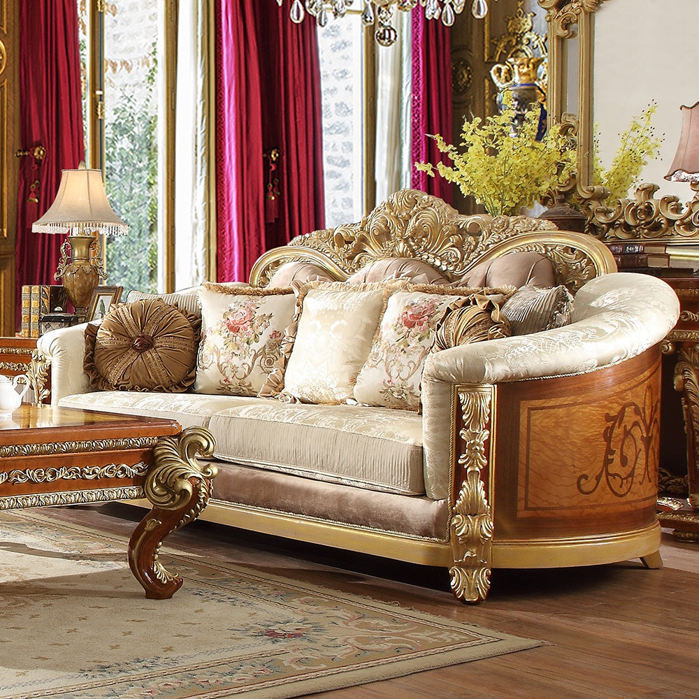 Homey Design HD-821 Rich Brown & Metallic Bright Gold Accent Sofa by Homey Design at Eve Furniture