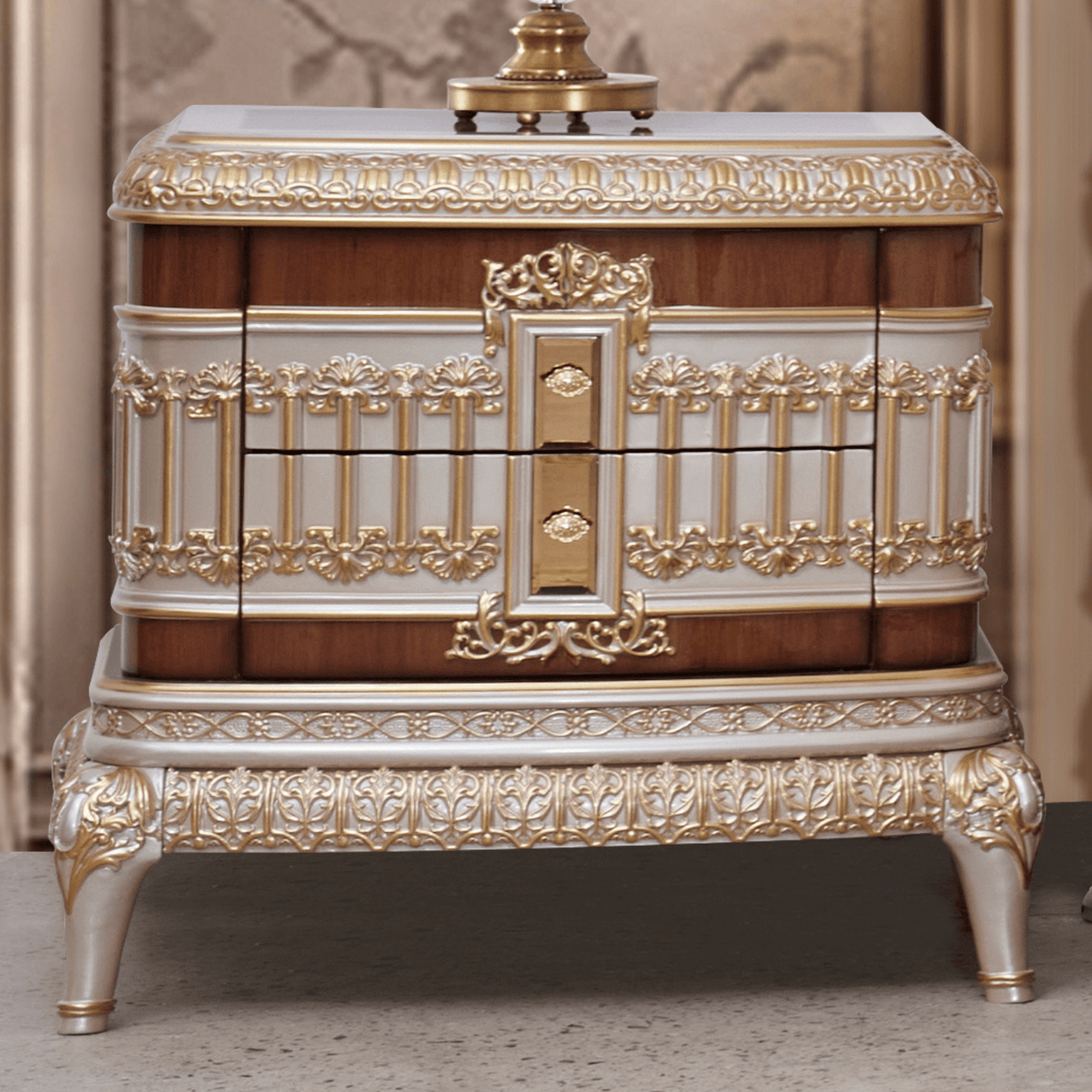 Homey Design HD-9021 Antique Ivory Cherry Inset & Gold Trim Mirror by Homey Design at Eve Furniture