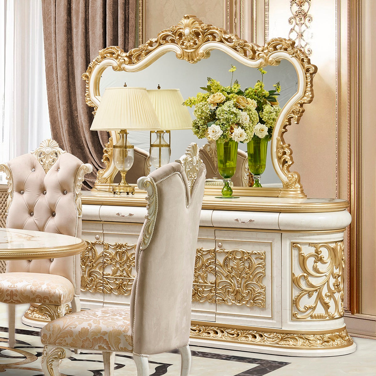 Homey Design HD-903 Antique White Gold Mirror by Homey Design at Eve Furniture
