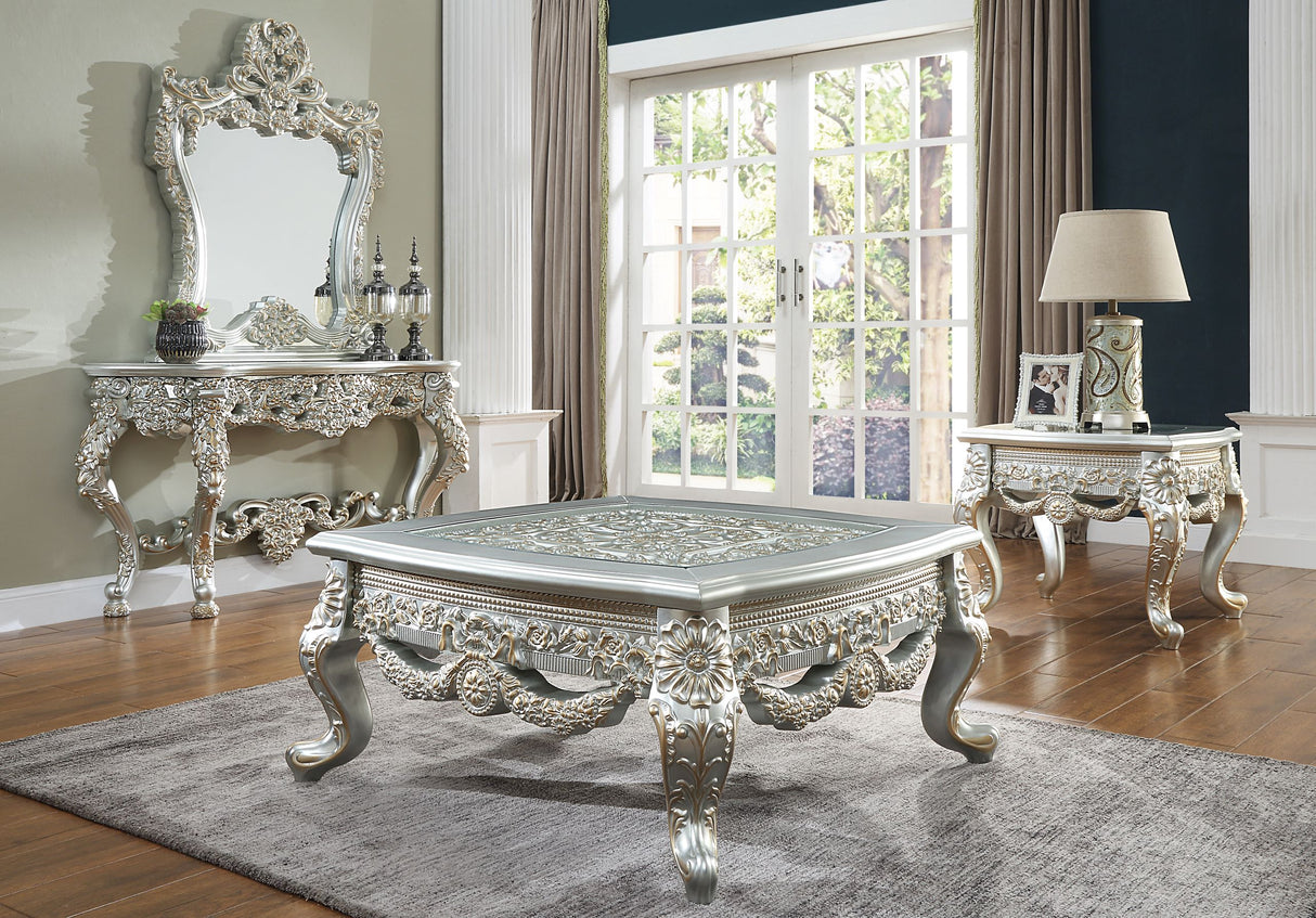 Homey Design HD-905 Belle Silver/Gold Highlight 3-Piece Side Coffee Table Set