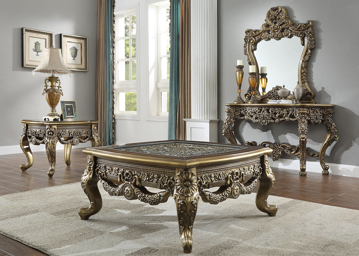 Homey Design HD-905 Perfect Brown Metallic Antique Gold 3-Piece Br Coffee Table Set by Homey Design at Eve Furniture