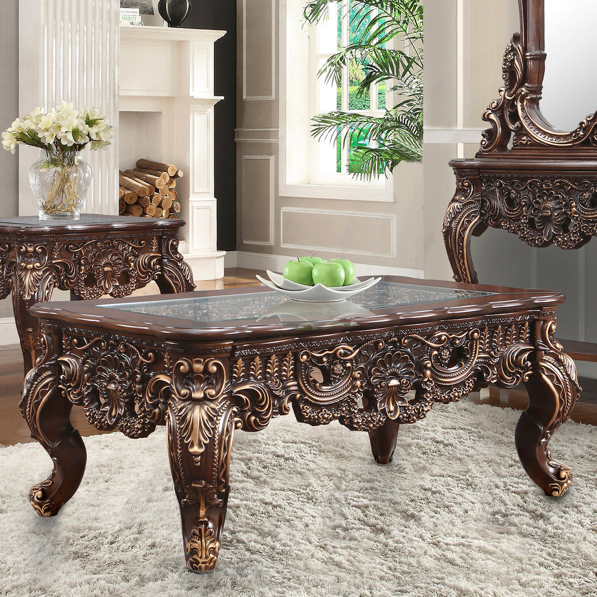 Homey Design HD-998C Cherry Walnut 3-Piece Coffee Table Set