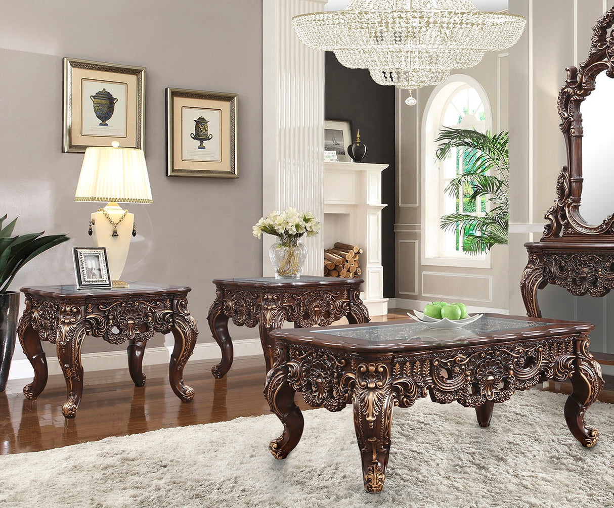 Homey Design HD-998C Cherry Walnut 3-Piece Coffee Table Set