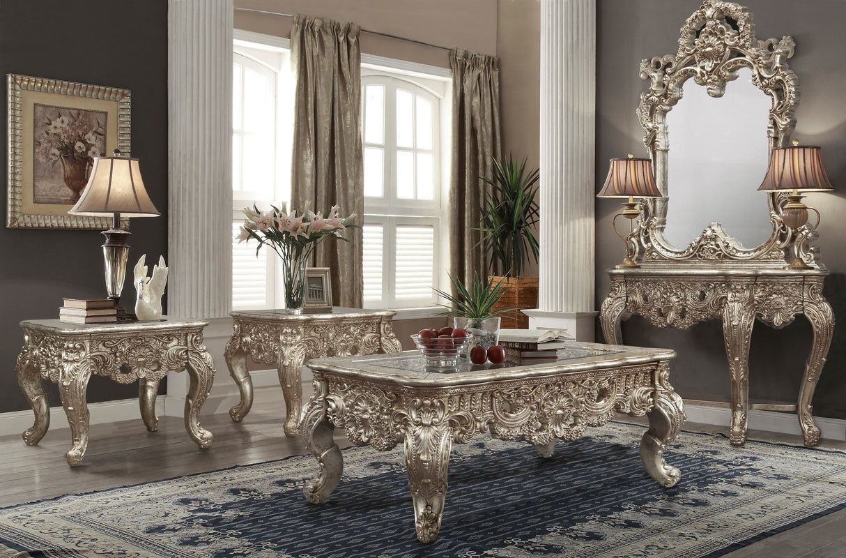 Homey Design HD-998CH Champagne Silver 3-Piece Coffee Table Set