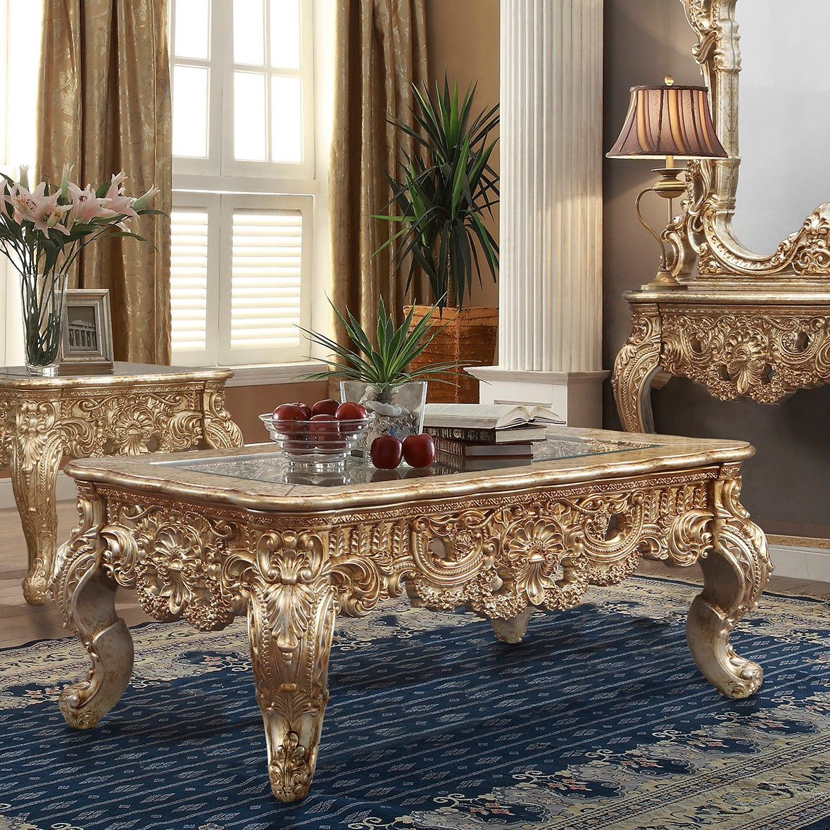 Homey Design HD-998G Marbled Metallic Gold 3-Piece Coffee Table Set