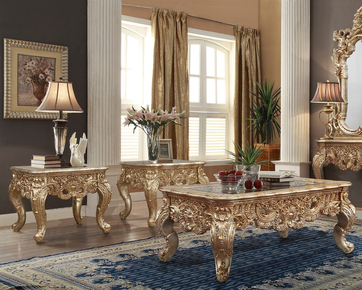 Homey Design HD-998G Marbled Metallic Gold 3-Piece Coffee Table Set