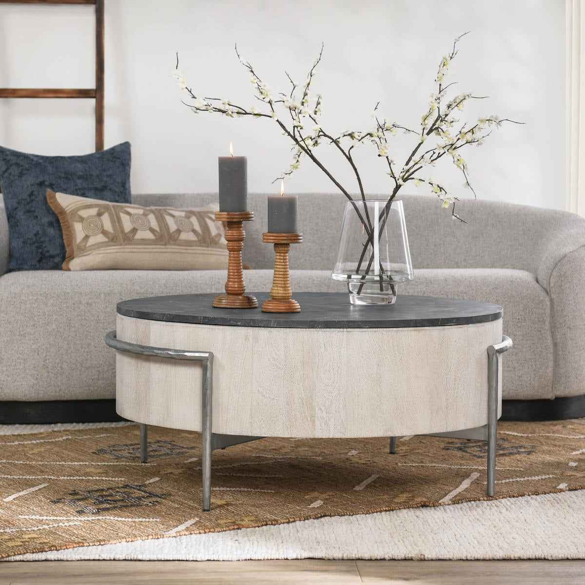 Honor Whitewash/Gray Round Coffee Table by Classic Home at Eve Furniture