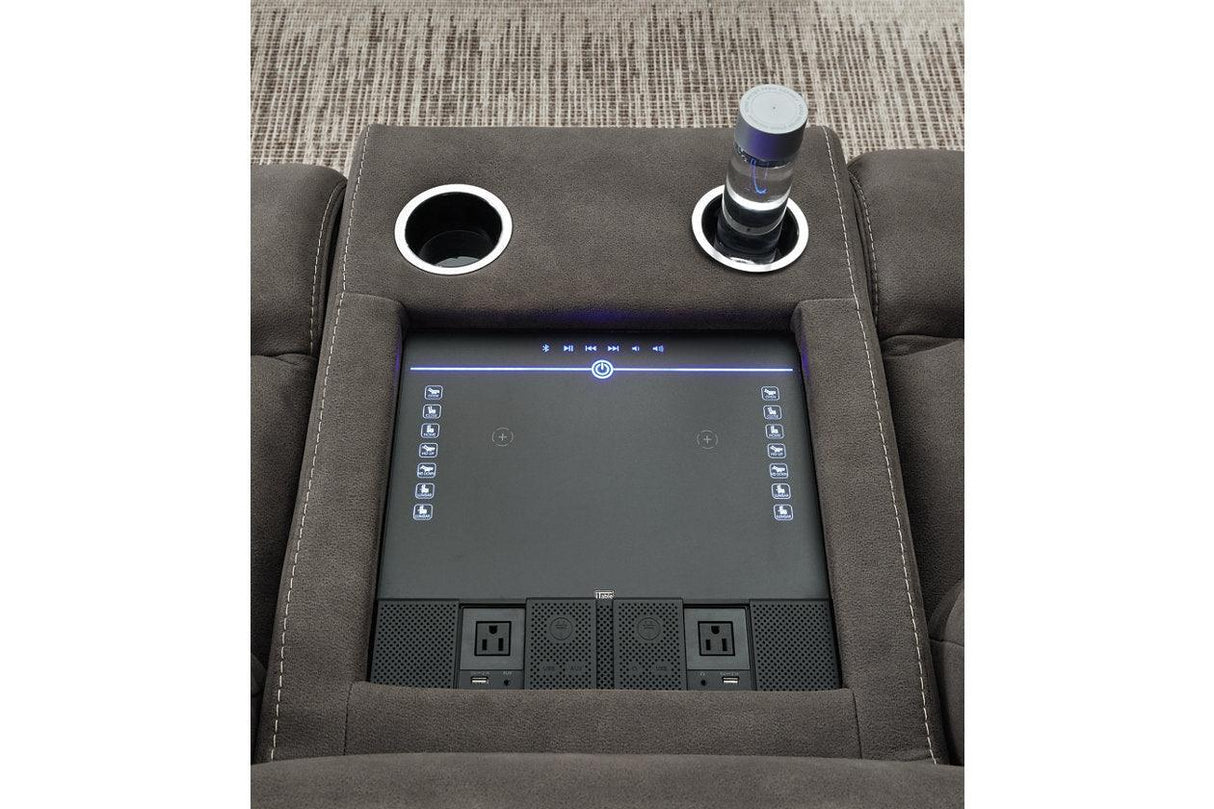 Hoopster Gunmetal 6-Piece Power Reclining Sectional by Ashley at Eve Furniture