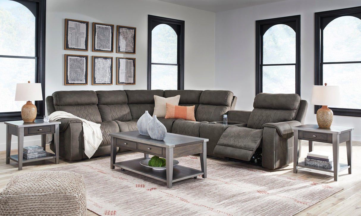 Hoopster Gunmetal 6-Piece Power Reclining Sectional by Ashley at Eve Furniture