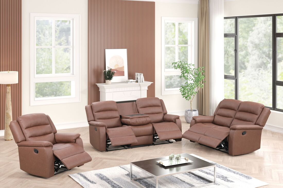 Hope Brown 3-Piece Reclining Living Room Set by Happy Homes at Eve Furniture