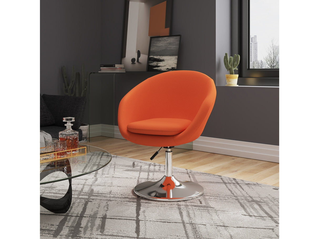 Hopper Swivel Adjustable Height Chair in Orange and Polished Chrome (Set of 2) by Manhattan Comfort at Eve Furniture