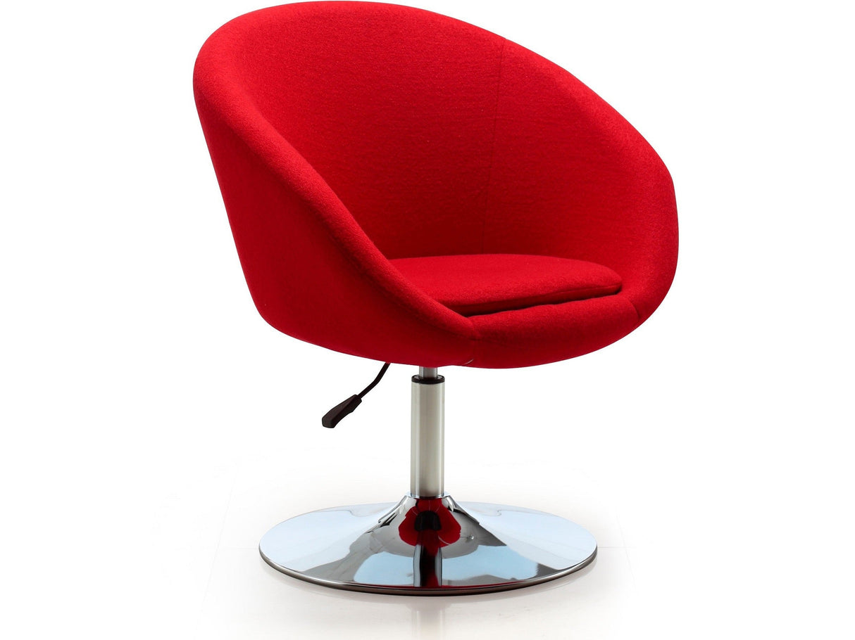 Hopper Swivel Adjustable Height Chair in Red and Polished Chrome by Manhattan Comfort at Eve Furniture
