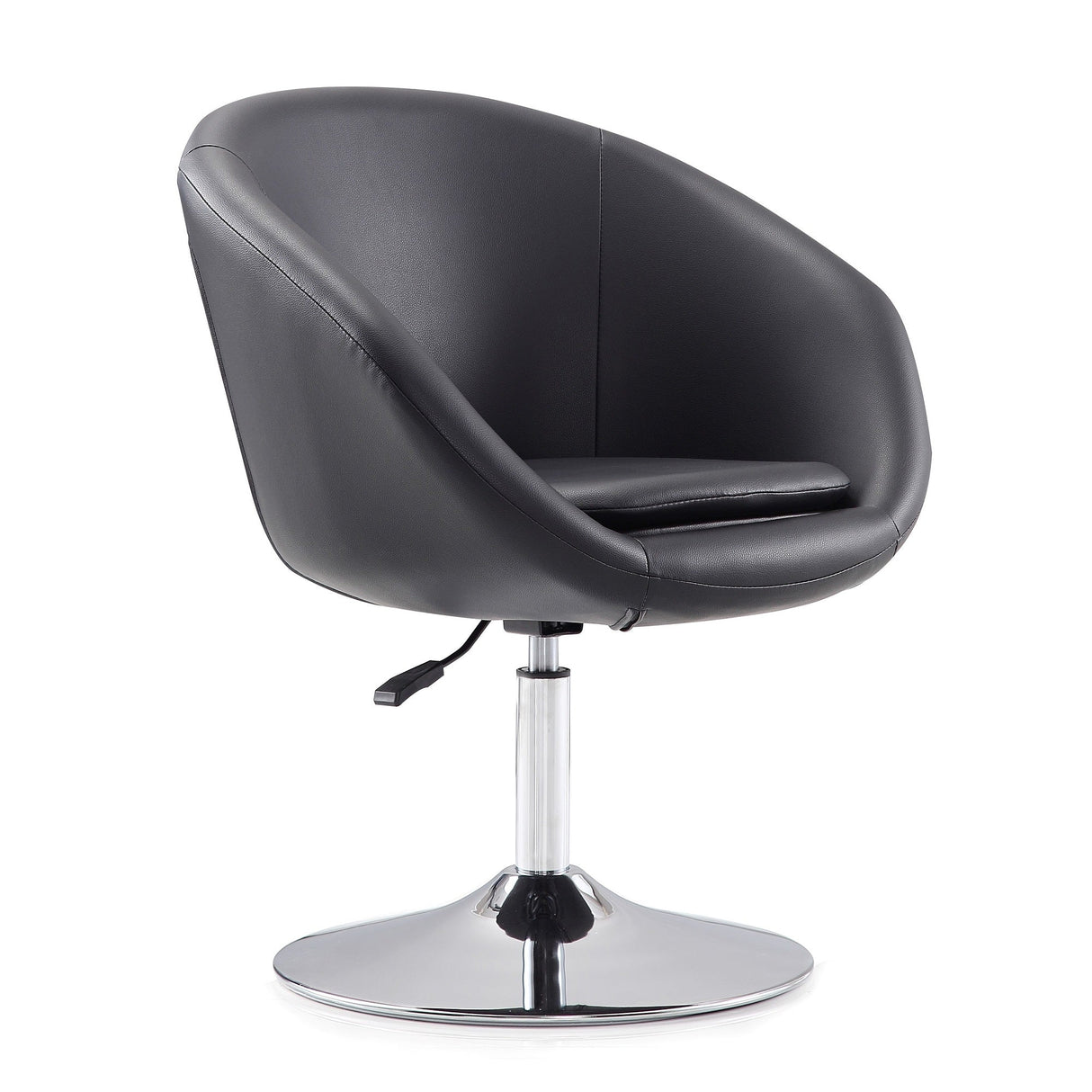 Hopper Swivel Adjustable Height Faux Leather Chair in Black and Polished Chrome (set of 2) by Manhattan Comfort at Eve Furniture