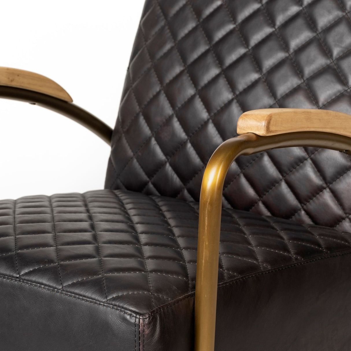 Horace I Black Leather Diamond Pattern w/Gold Iron Frame Accent Chair by Mercana at Eve Furniture