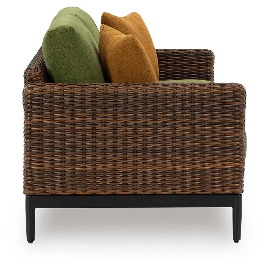 Horizon Hall Brown/Green Outdoor Loveseat with Cushion by Ashley at Eve Furniture