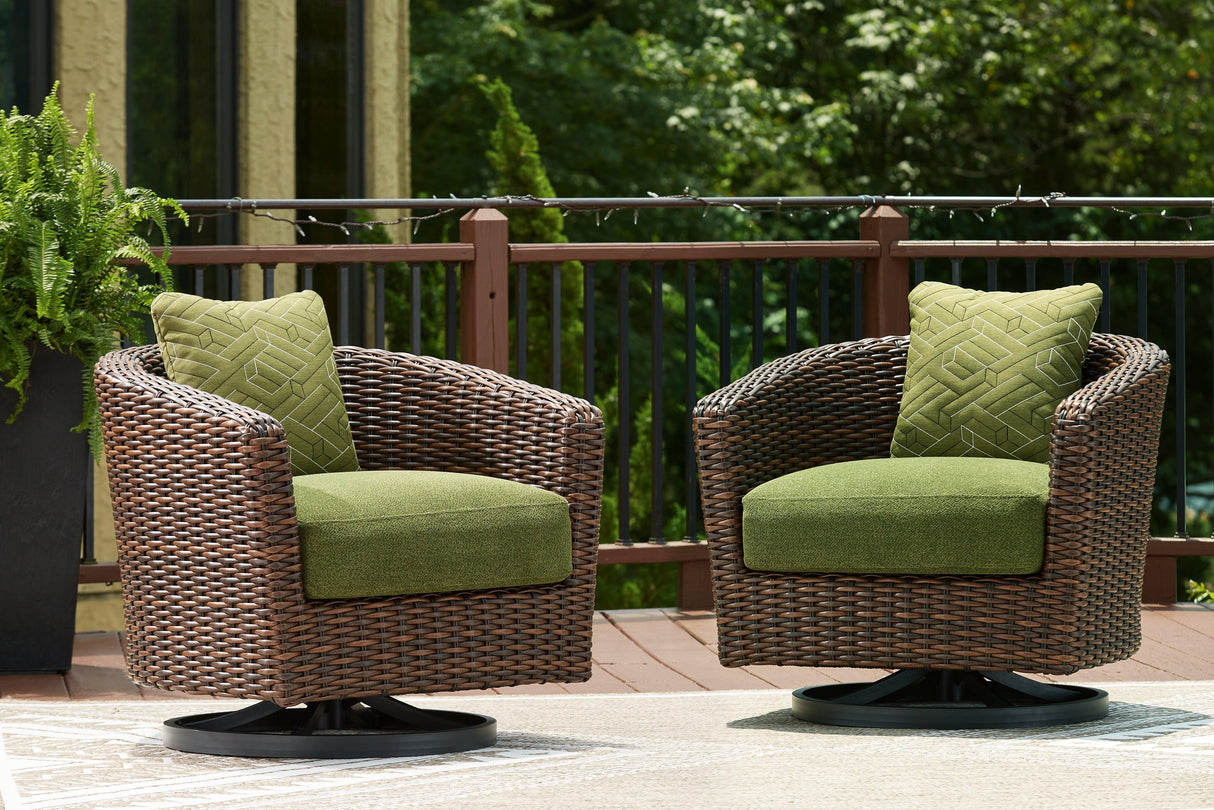 Horizon Hall Brown/Green Outdoor Swivel Lounge Chair with Cushion by Ashley at Eve Furniture