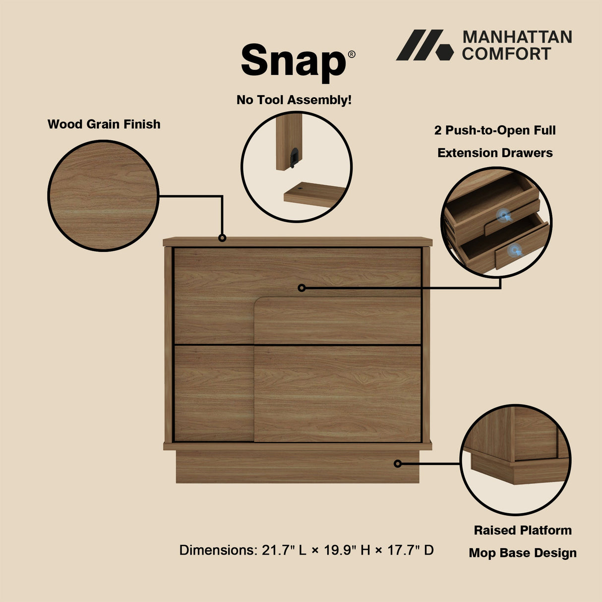 Horizon Nightstand in Maple by Manhattan Comfort at Eve Furniture
