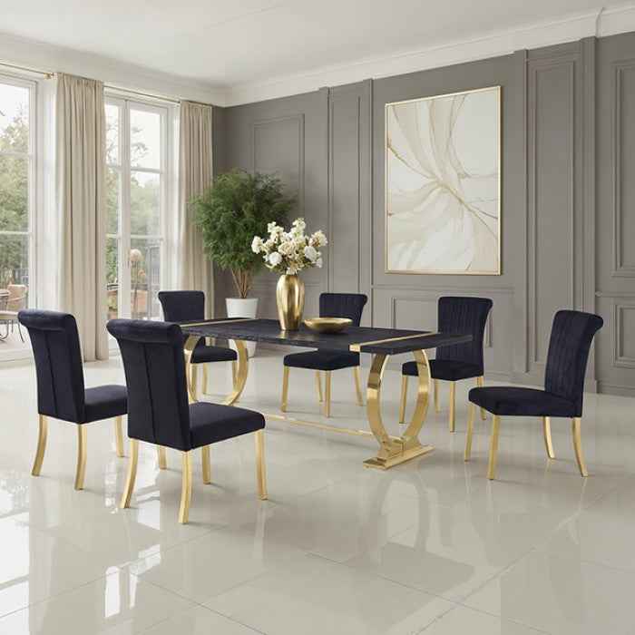 Horley Gold/Black 7-Piece Dining Room Set by Furniture of America at Eve Furniture