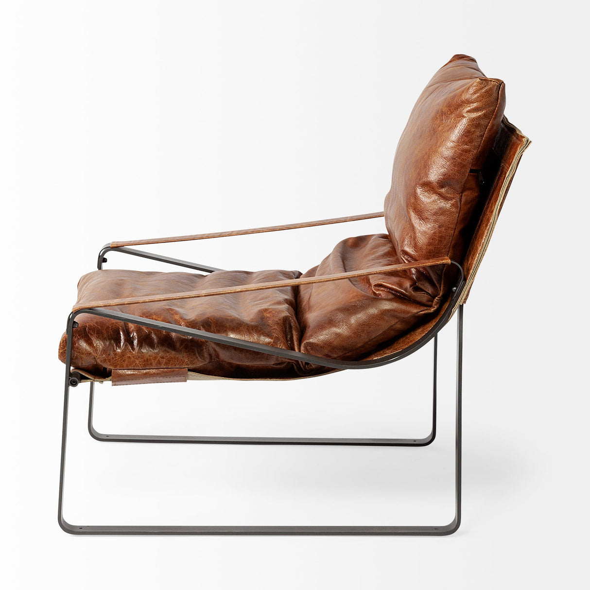 Hornet I 27.0L x 35.0W x 36.0H Brown Leather Unibody Seat w/ Black Metal Frame Accent Chair by Mercana at Eve Furniture