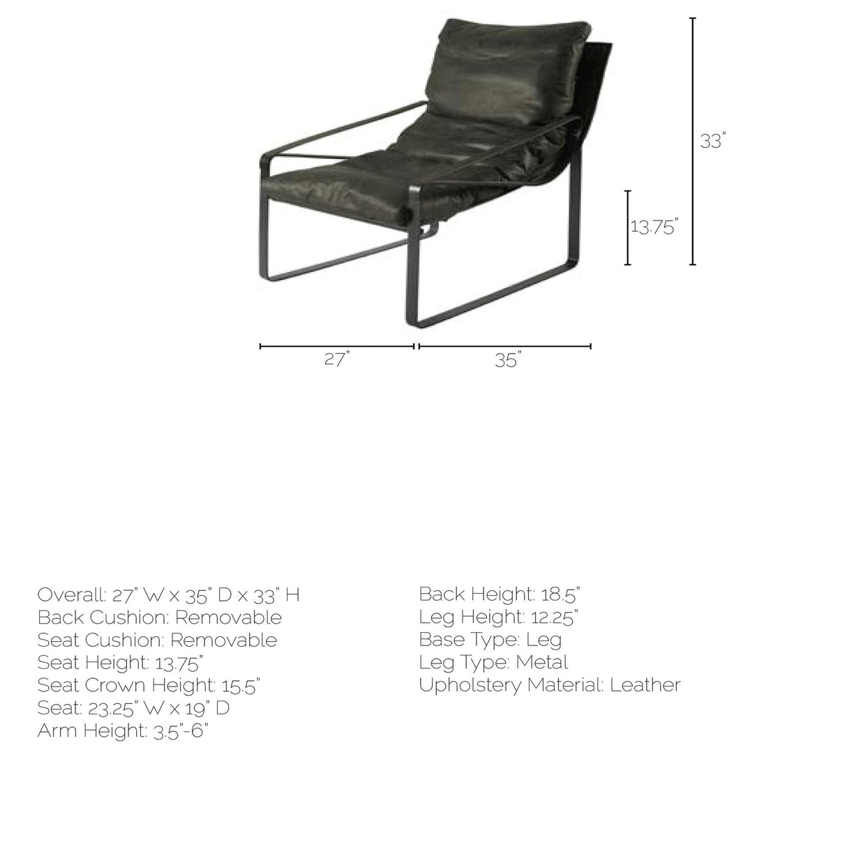 Hornet II Black Leather Body Metal Frame Accent Chair by Mercana at Eve Furniture
