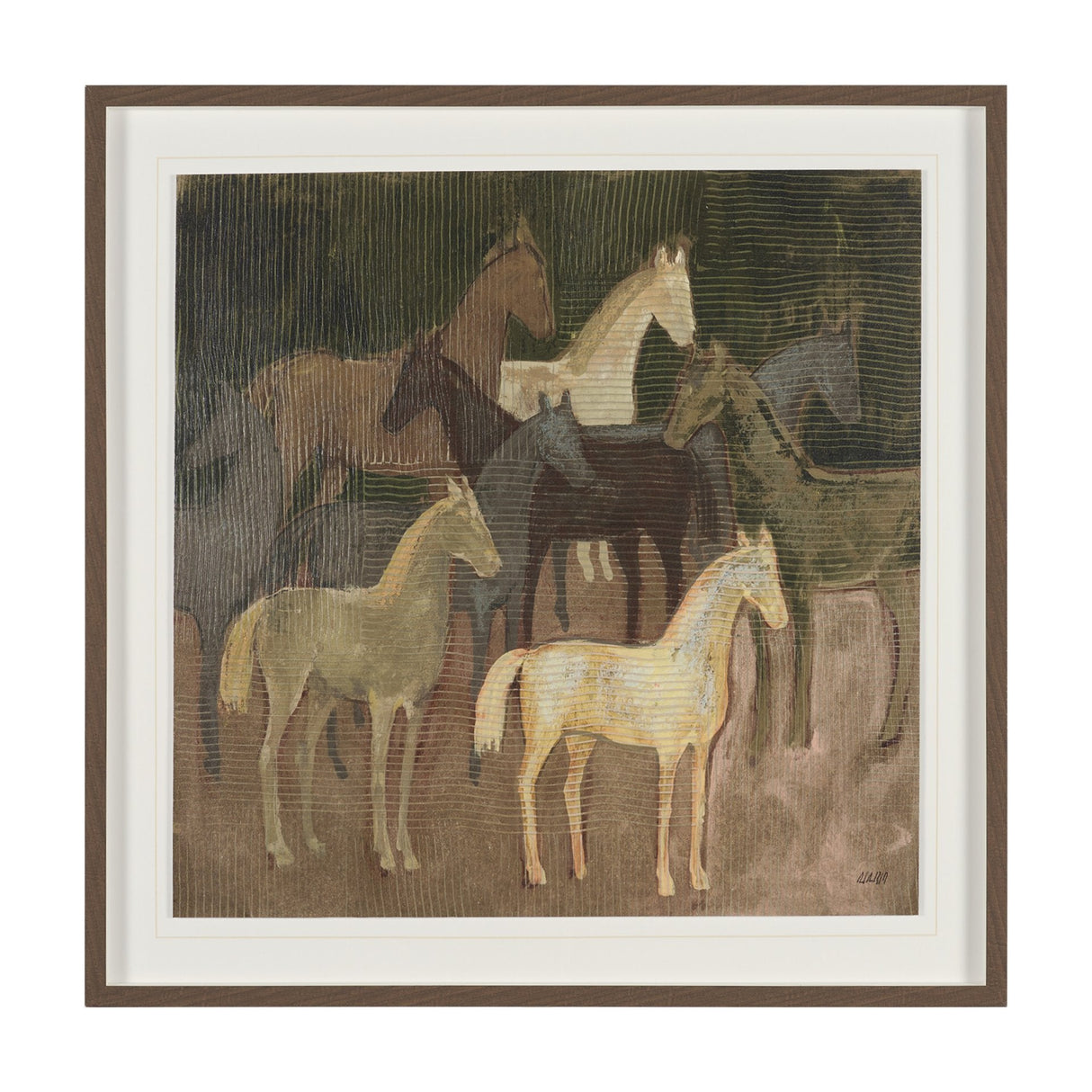 Horse Herd by Mercana Studio Hand-Embellished Textured Framed Artwork Matted under Glass by Mercana at Eve Furniture