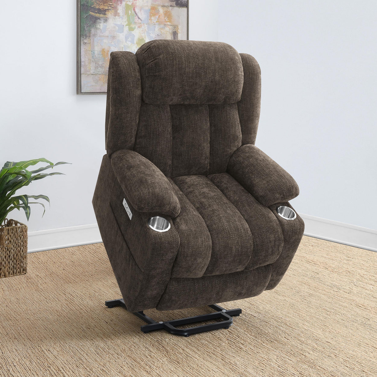 Houston Dark Brown Upholstered Power Lift Recliner Chair by Coaster at Eve Furniture