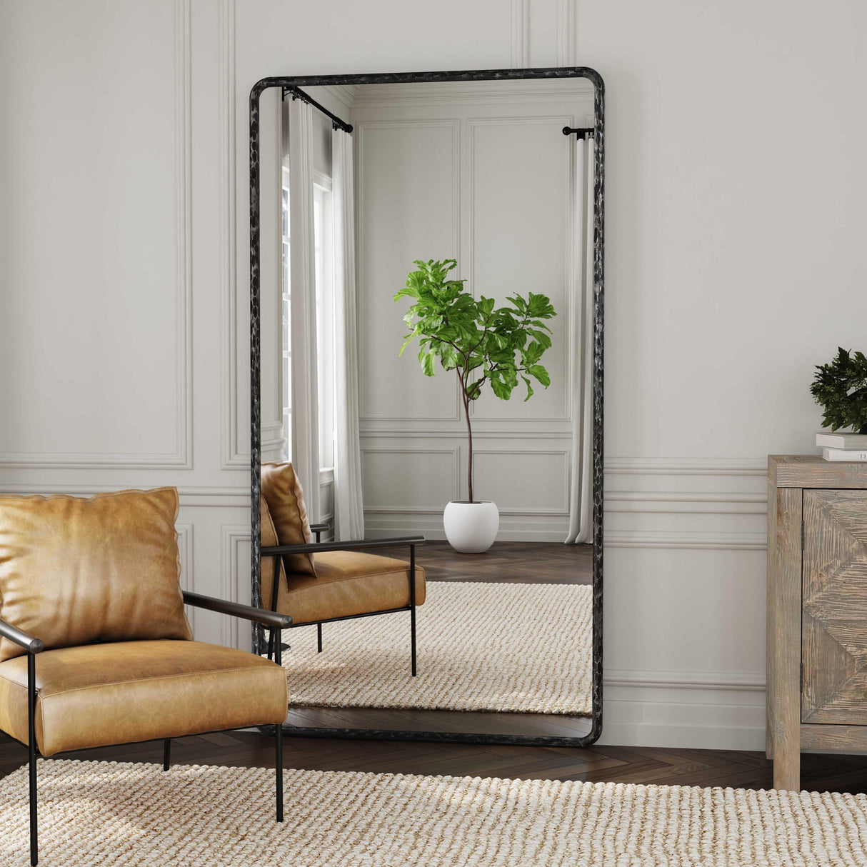 Howell 78" Floor Mirror - Hammered Metal by Classic Home at Eve Furniture