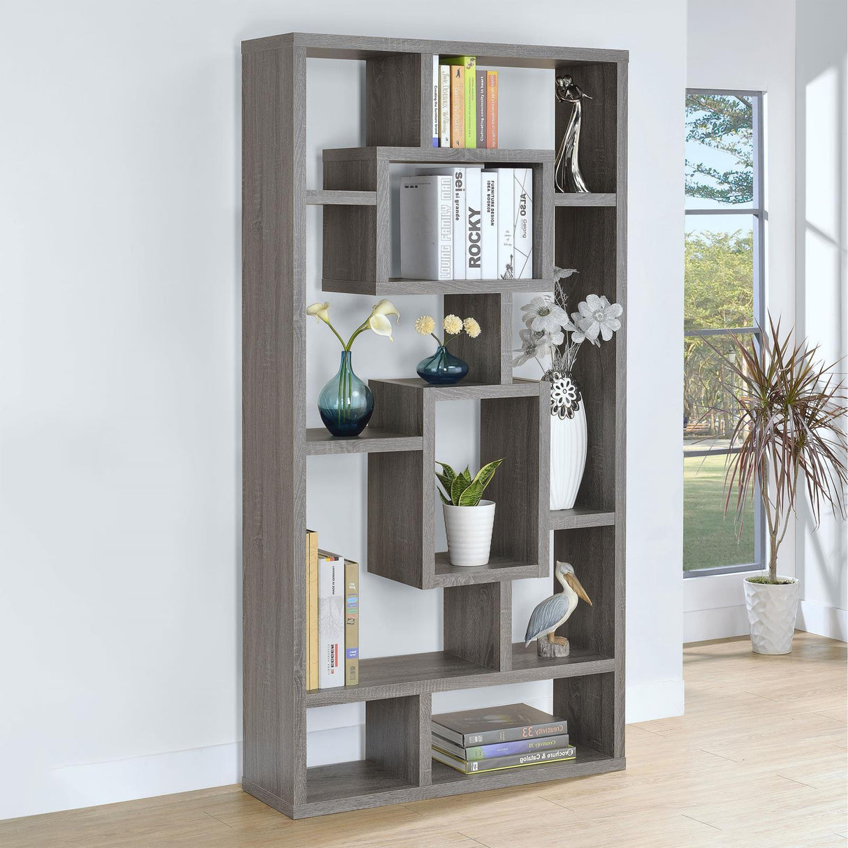 Howie Weathered Gray 10-Shelf Bookcase by Coaster at Eve Furniture