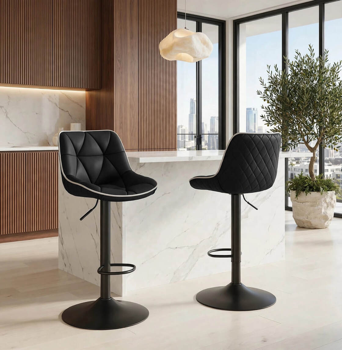 Hudson Black Faux Leather Barstools