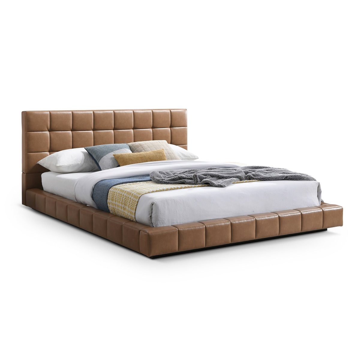 Hudson Tan Vegan Leather Upholstered Queen Platform Bed by Ashcroft Furniture at Eve Furniture