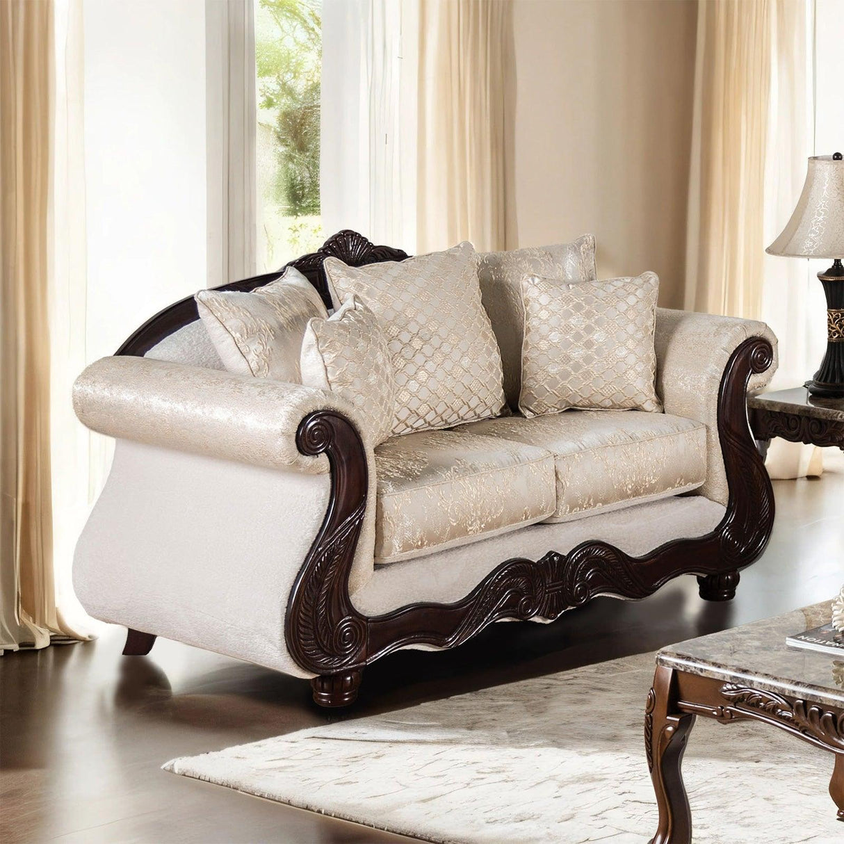 Huelva Beige/Dark Cherry Loveseat by Furniture of America at Eve Furniture