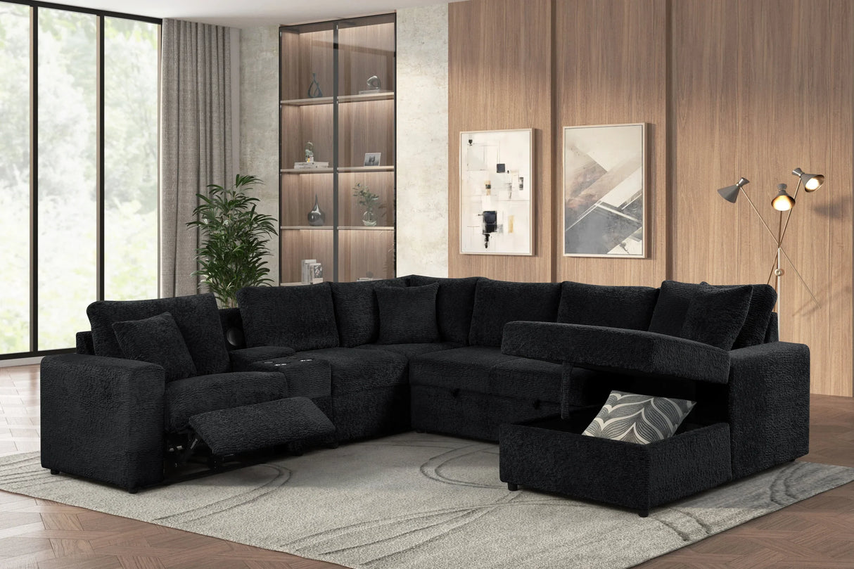 Hunter Black Sectional with Bluetooth Speaker & Pull-Out Bed by Happy Homes at Eve Furniture